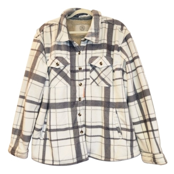 NWT Sage Plush/Soft Shacket Size XXL Button Front Side Pockets Grey/White Plaid - Picture 2 of 12
